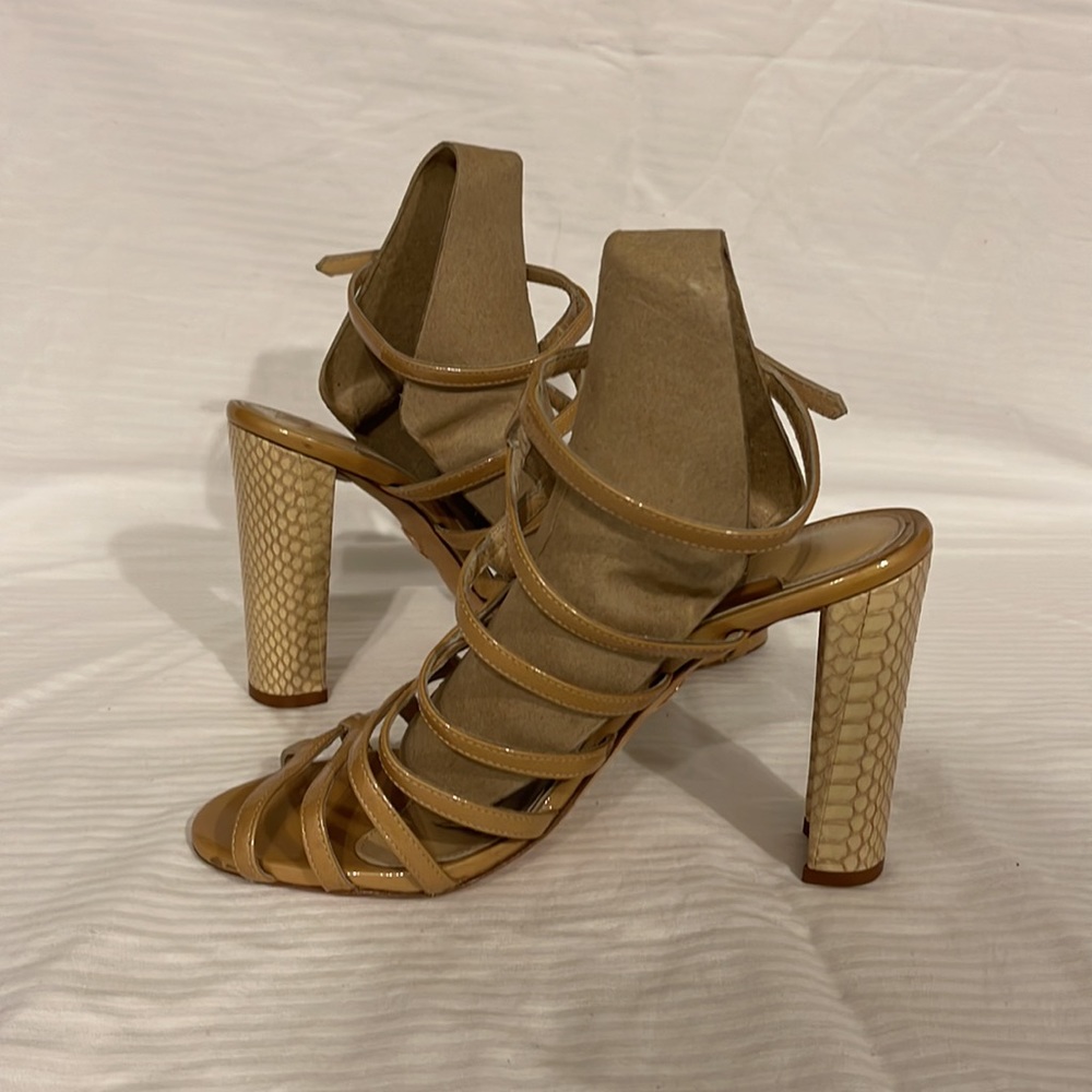 Chelsea Paris Leather Strappy Dressy Sandal Heels Beige Size IT 40